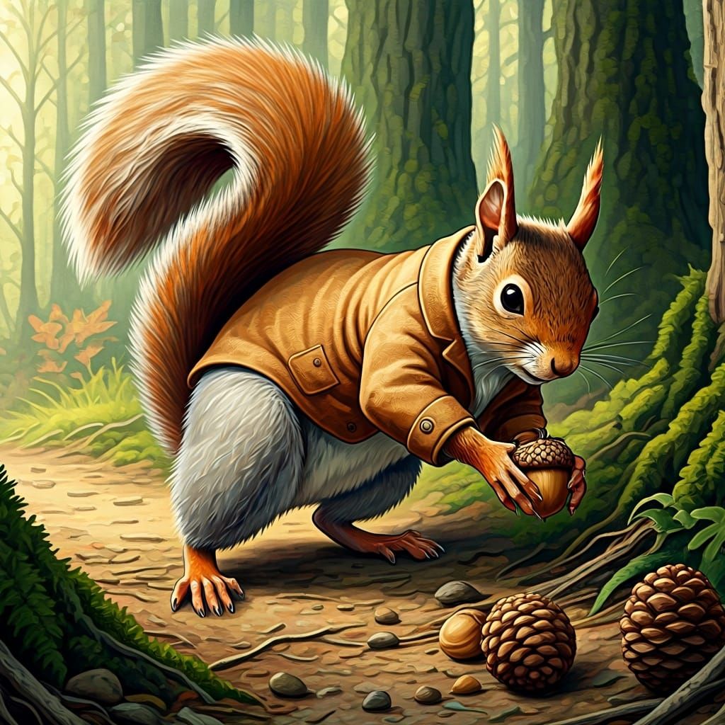 Squirrel Steals Acorn: A Classic Illustration