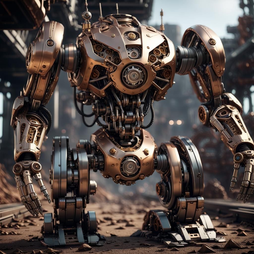 Robots Evolution with Steampunk Engine in 8K