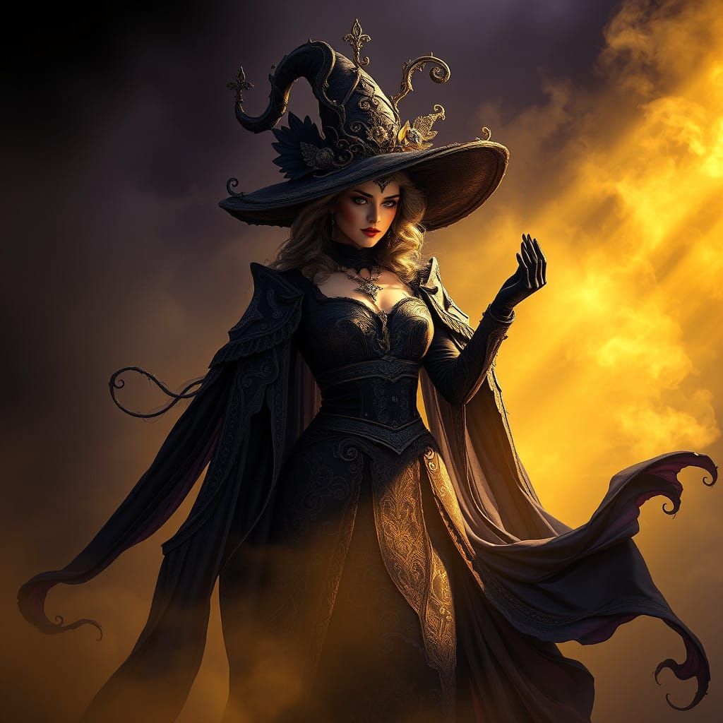 A Regal Witch Poses in a Haunting Victorian Atmosphere