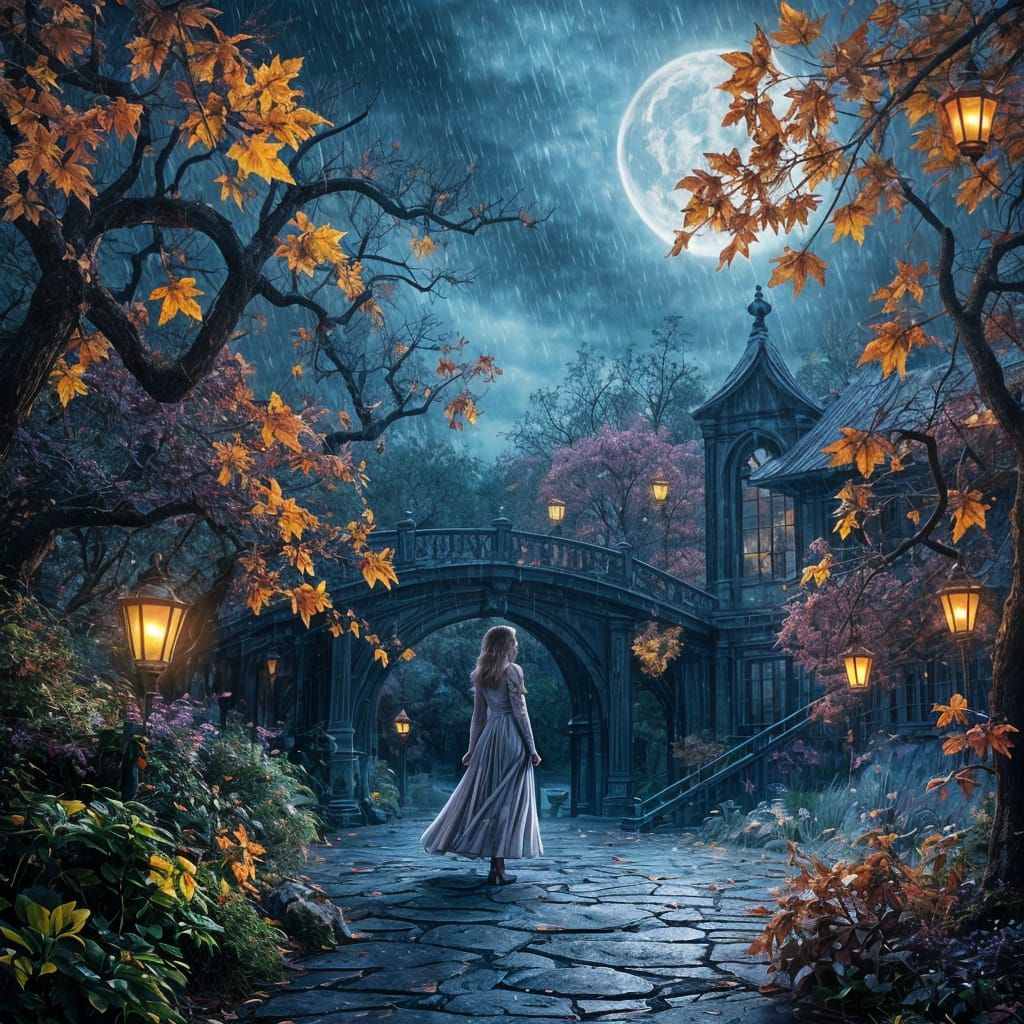 Enchanted Twilight Garden Storm with Bioluminescent Flora