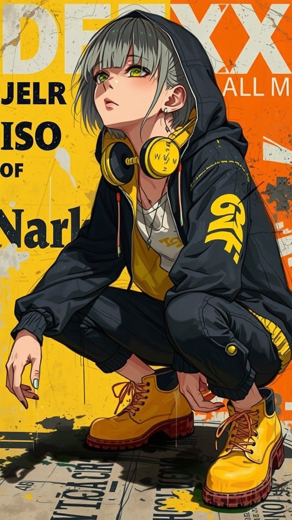 Anime Girl in Vintage Sketch Poster Style