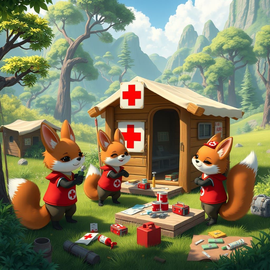 Kitsune Volunteers Build Red Cross First Aid Station in Vibr...