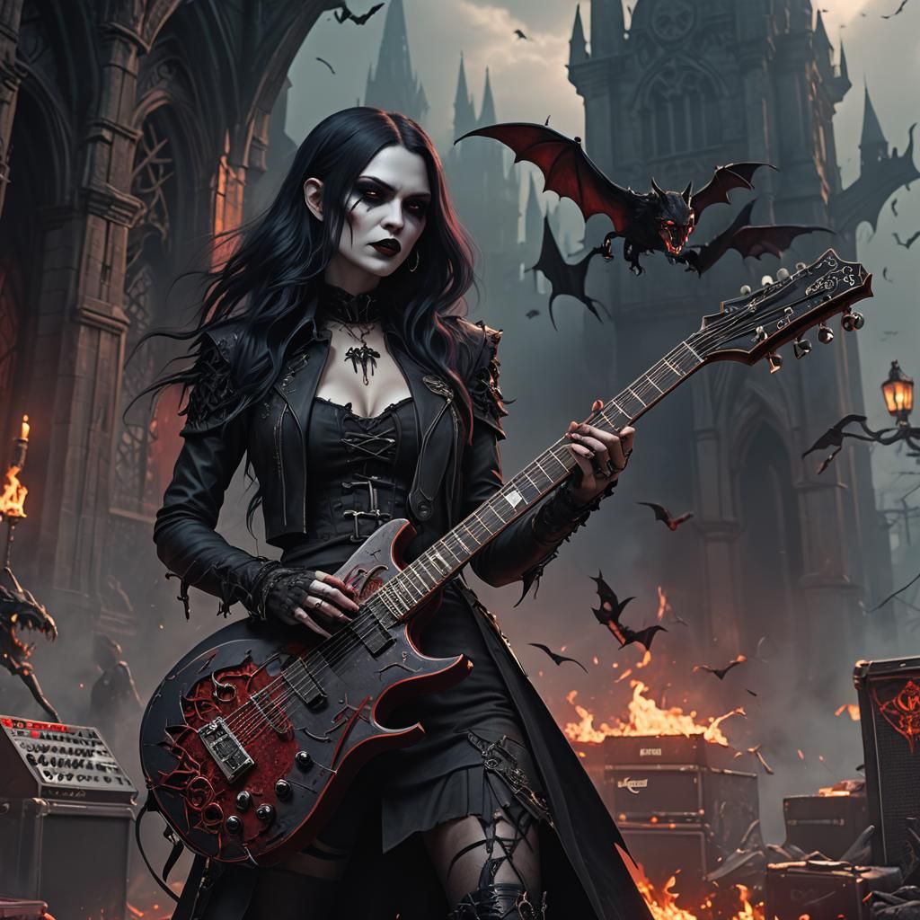 Goth Girl playing Guitar