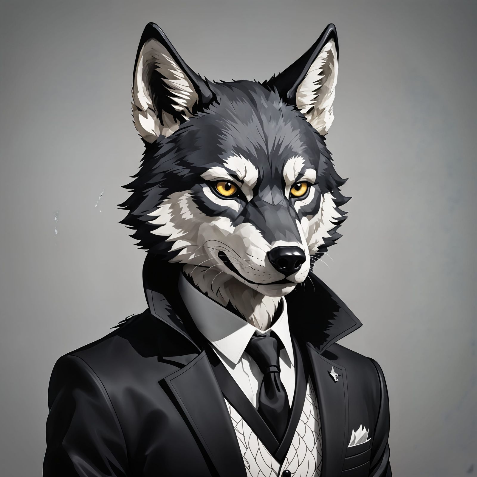 Anthropomorphic Wolf in Cyberpunk Style