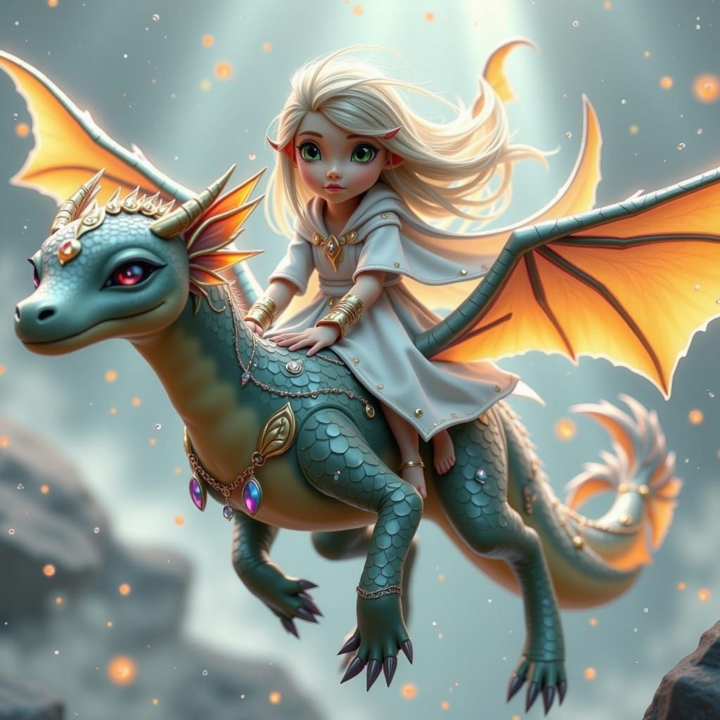 Toddler Rides Dragon in Cinematic 3D Style