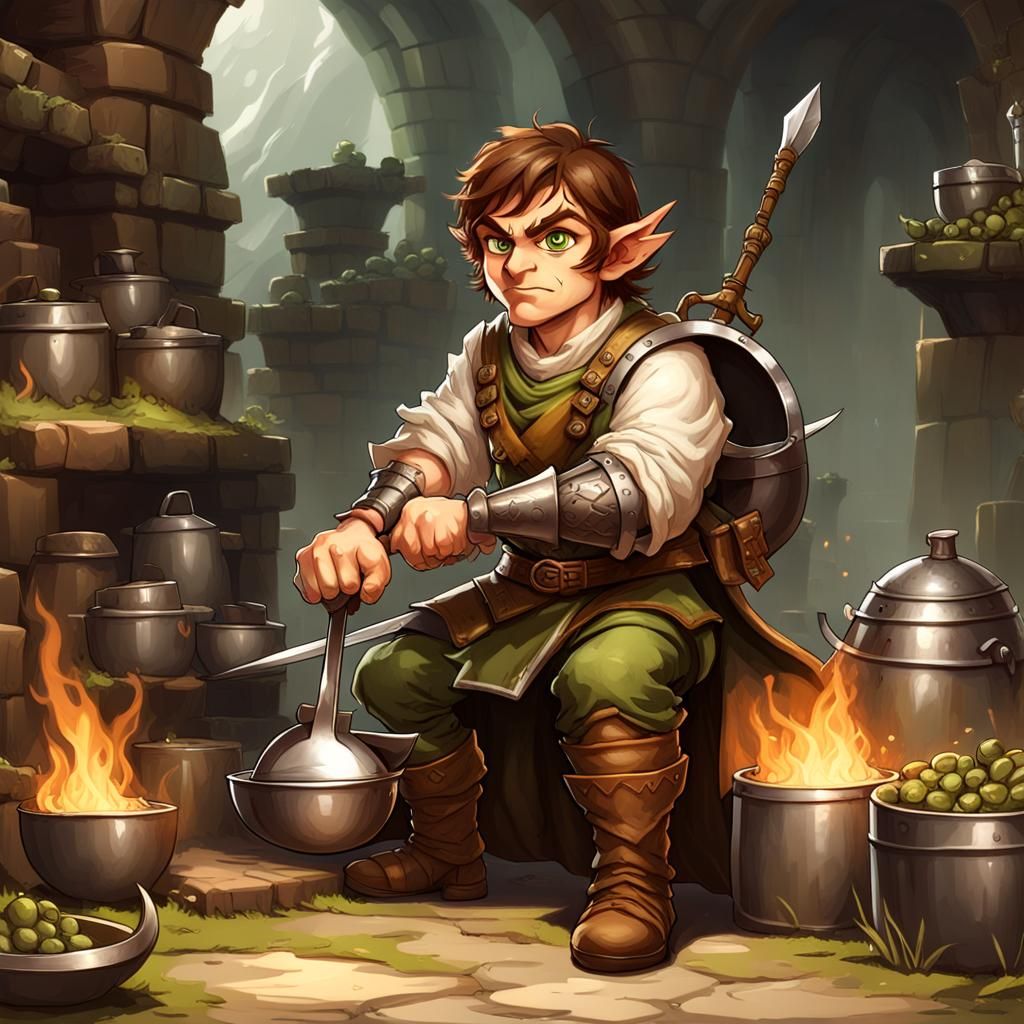 Halfling Fighter Cooks Monsters with Cookware