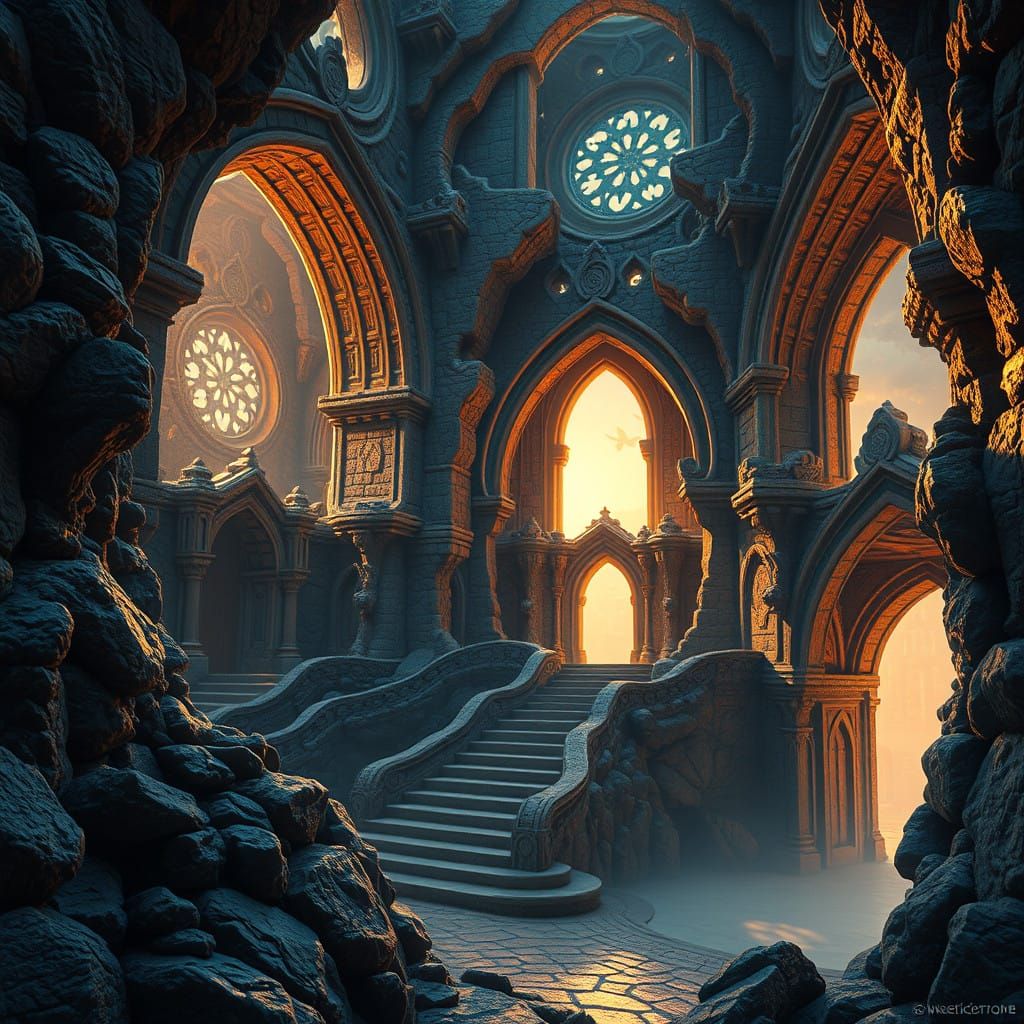 Golden Fantasy Architecture in a Dreamlike World