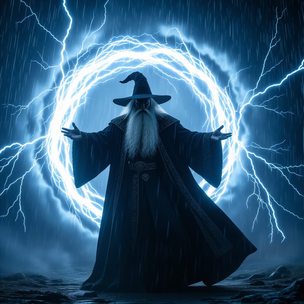 Wizard Unleashes Lightning in Epic Storm