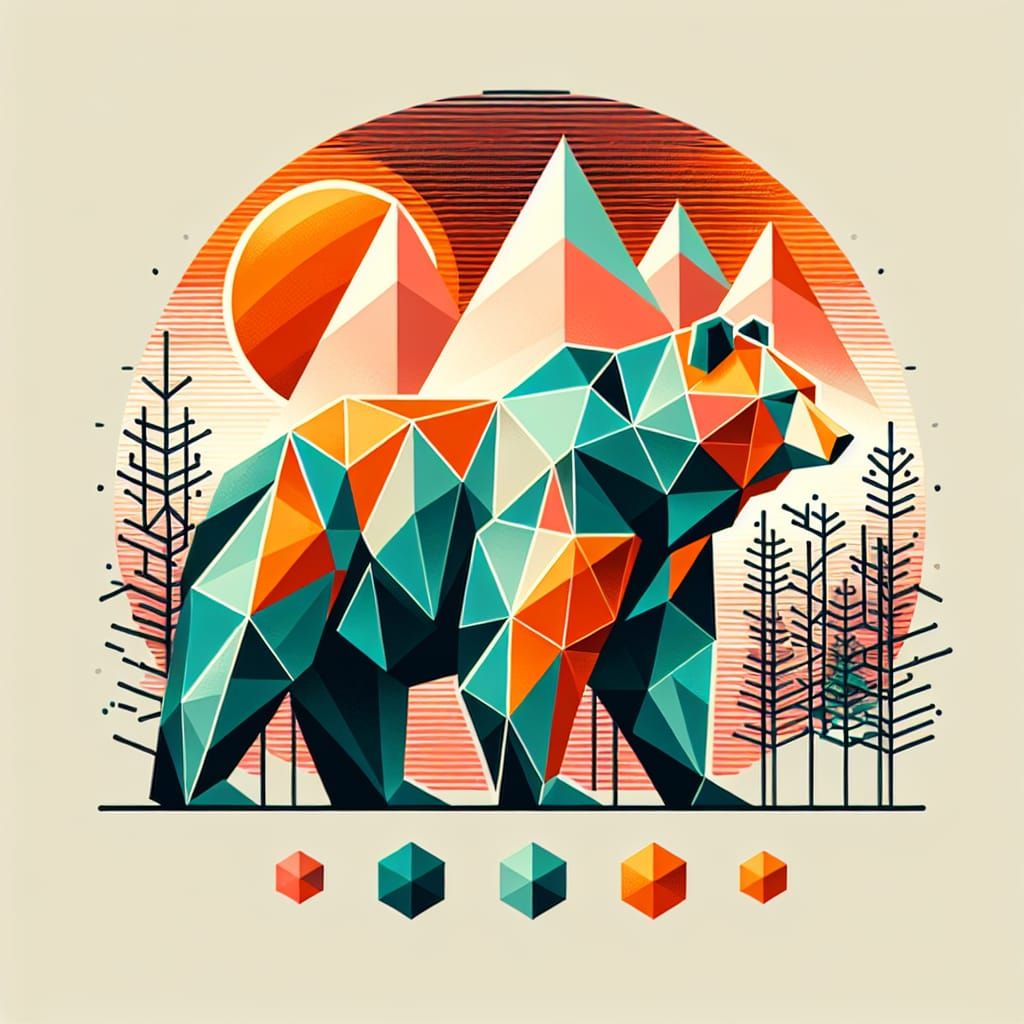 Geometric Bear in Low-Poly Style Illustration
