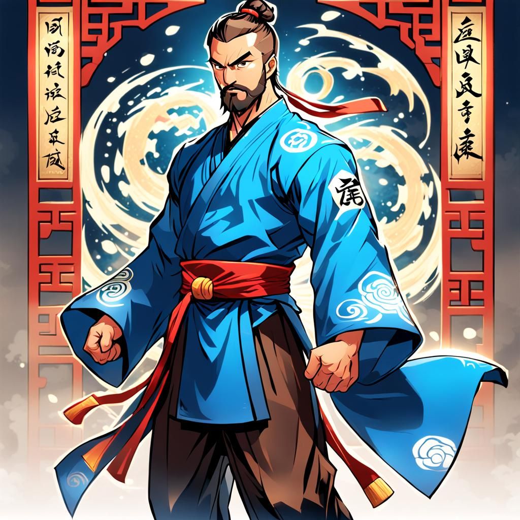 Elemental Martial Arts Hero in Comic Book Style