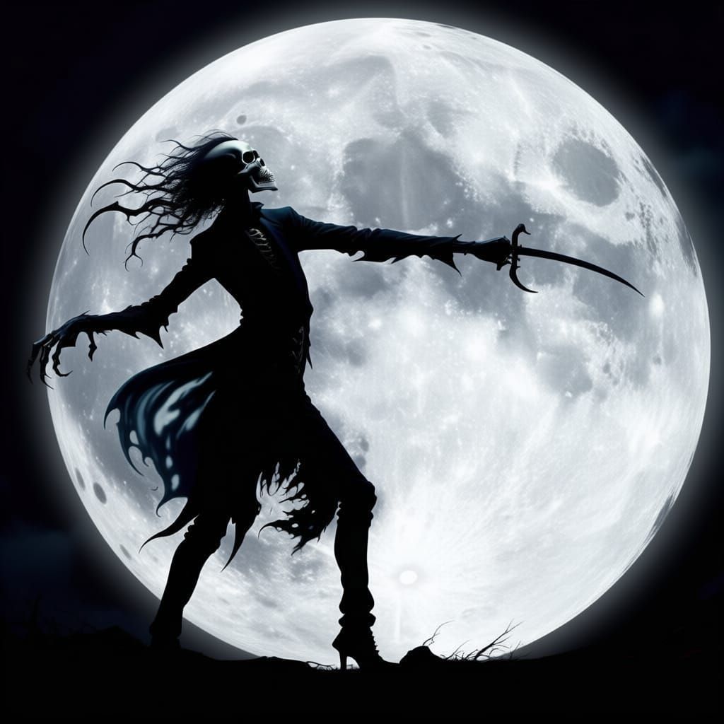 Hyperdetailed Moon Over a Stylized Grim Scene