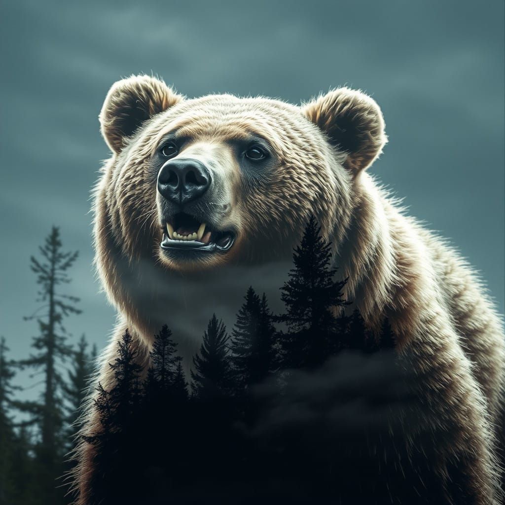 Wild Grizzly Bear in Majestic Natural Landscape, Impressioni...