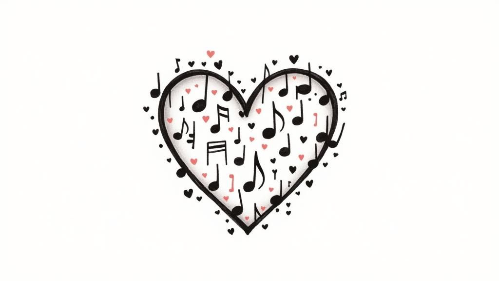 Musical Heart Logo Illustration in Minimalist Style