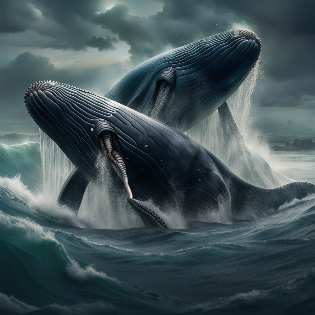 Whales Playing in Waves: Digital Matte Painting