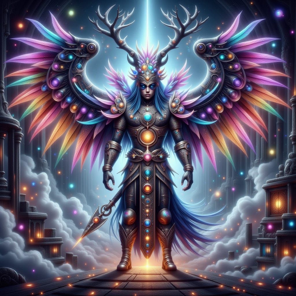 Ethereal Warrior Emerges from Ancient Misty Temple