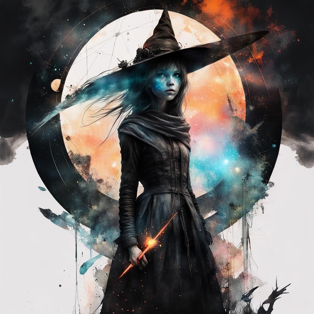 Cute Witch and Sauron's Eye in Cosmos Splash Art