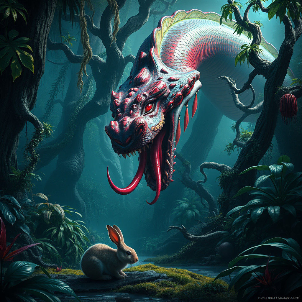 Iridescent Serpent in Lush Jungle: Matte Painting