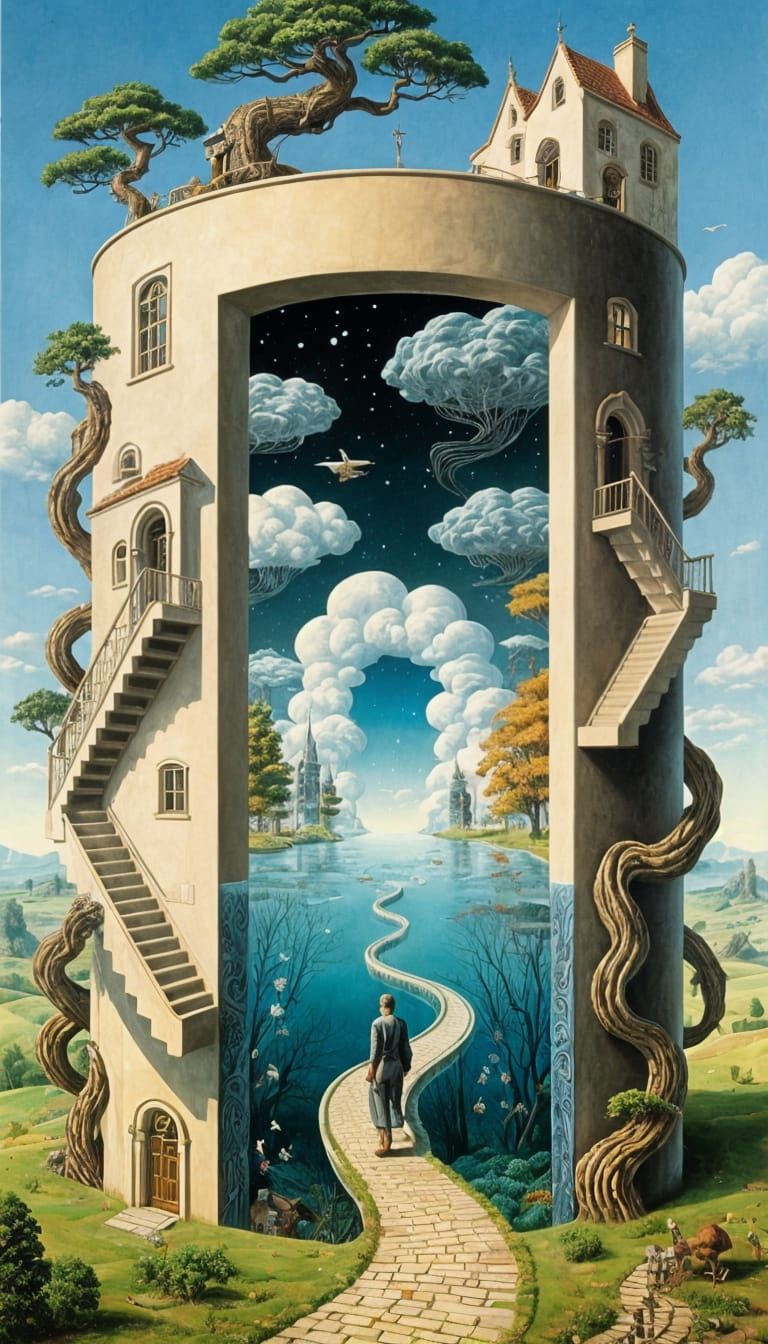 Surreal Escher Village With Impossible Architecture