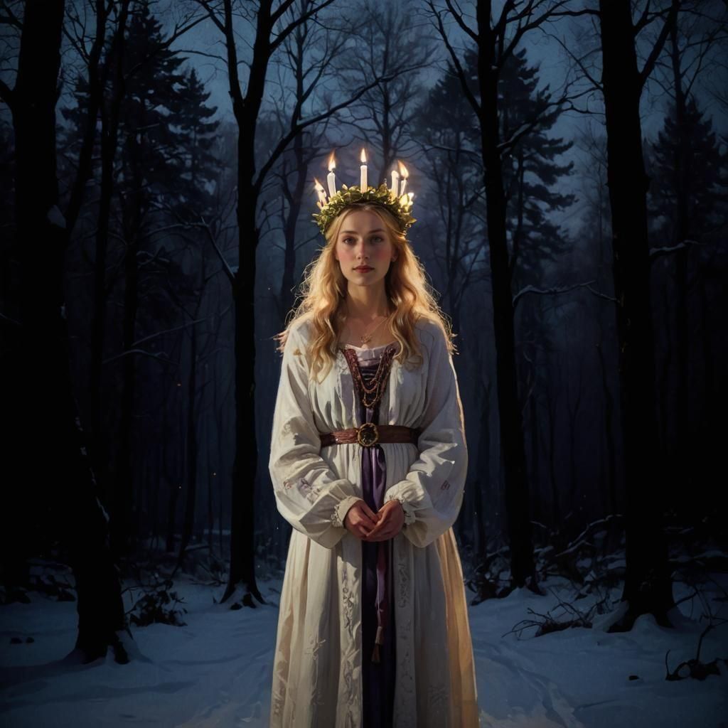 Serene Swedish Lucia in Dark Winter Night