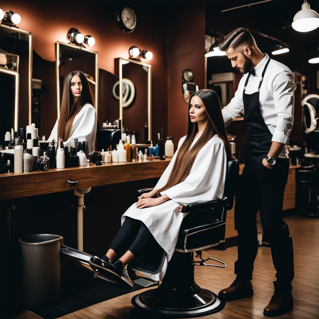 Long-Haired Woman at the Barber Shop