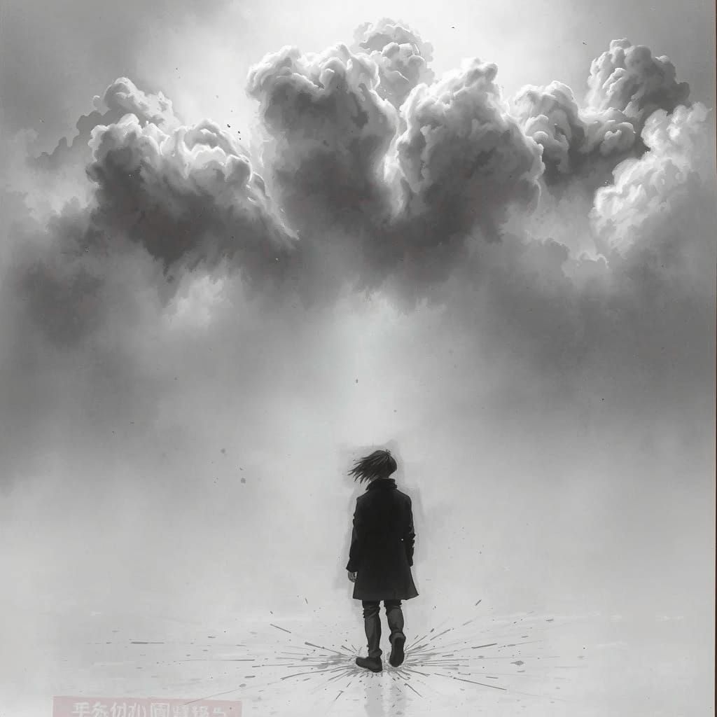 Mysterious Figure Walking Alone in Charcoal Drawing Style