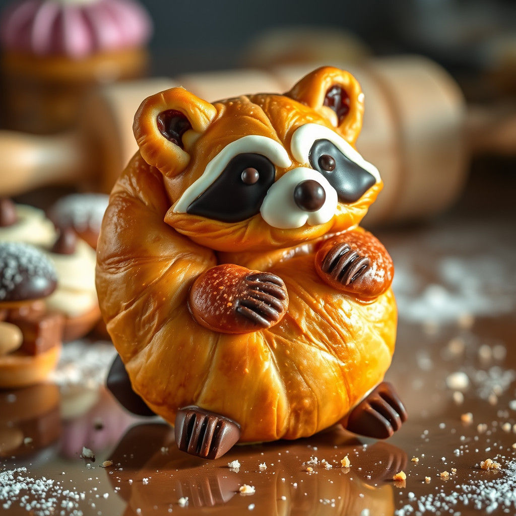 Whimsical Raccoon Pastry in Bakery Still Life