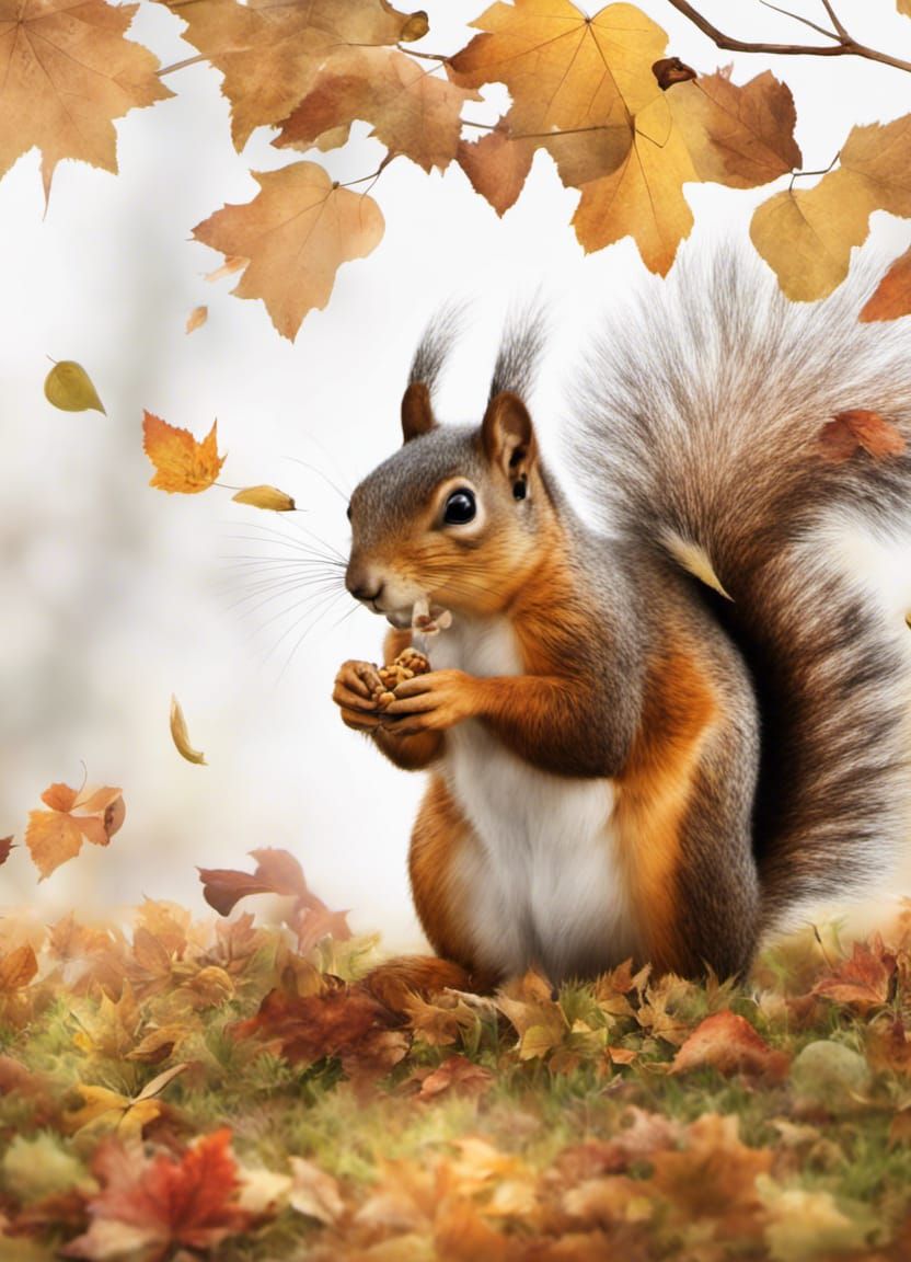 Squirrel Munching Nuts in Da Vinci Sketch Style