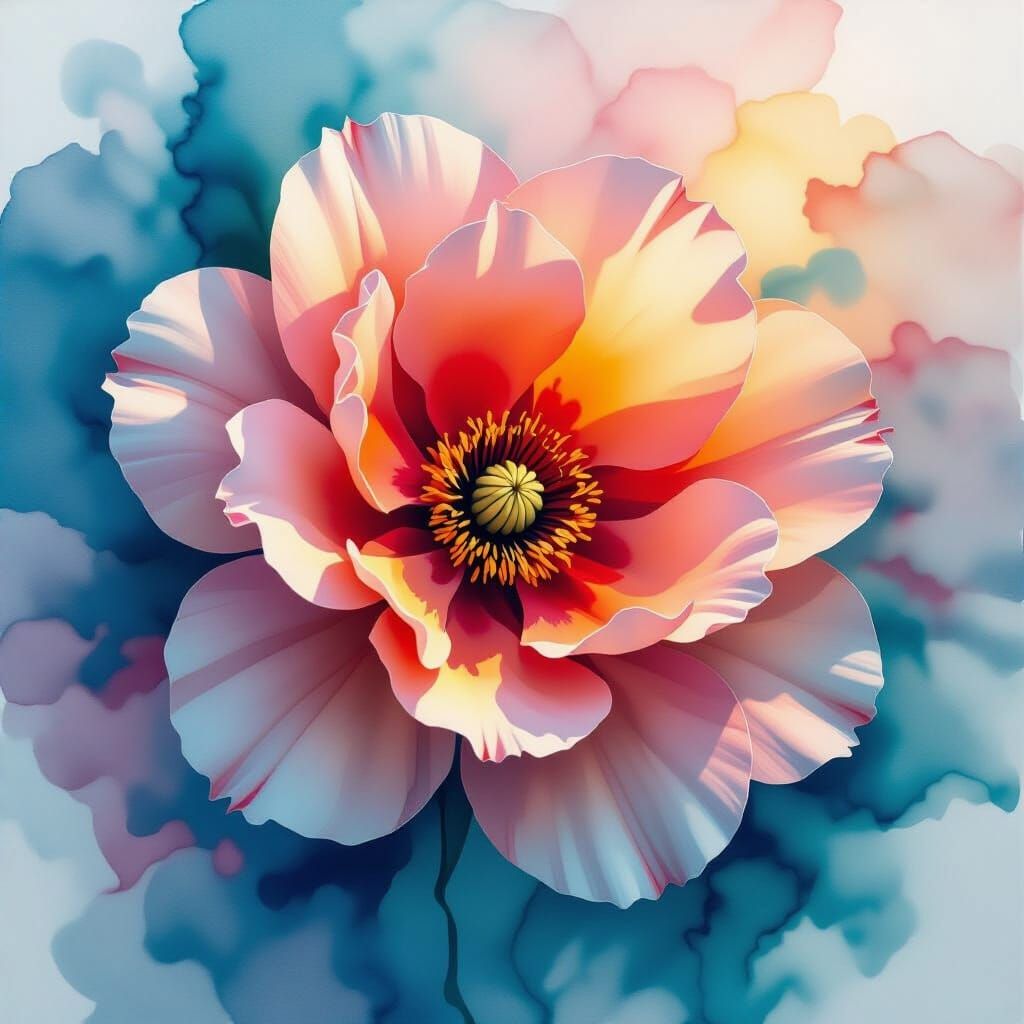 Oxidized Flower in Watercolor Impressionism Style