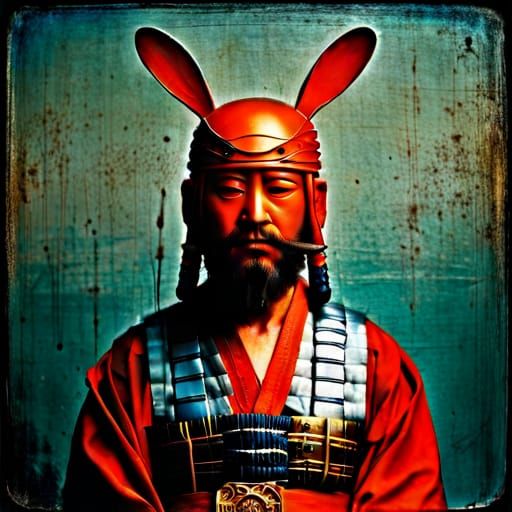 Anthropomorphic Ronin Rabbit Samurai in Albumen Print Style