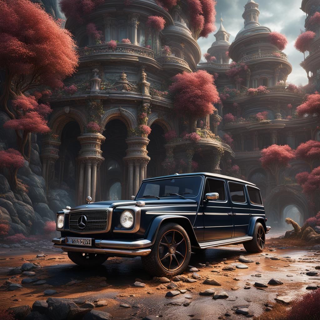 Detailed Matte Painting of a Mercedes Car