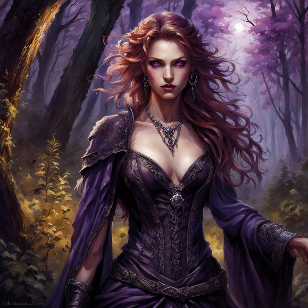 Gothic Enchantress in Wild Forest Scenery