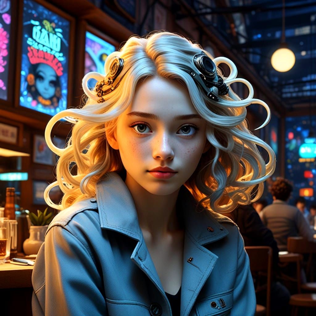 Cosy NightCafe Scene with Cyborg Medusa