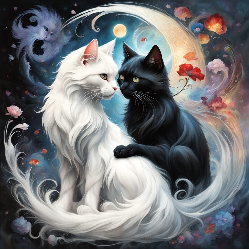 Yin Yang Cats With Colorful Mist