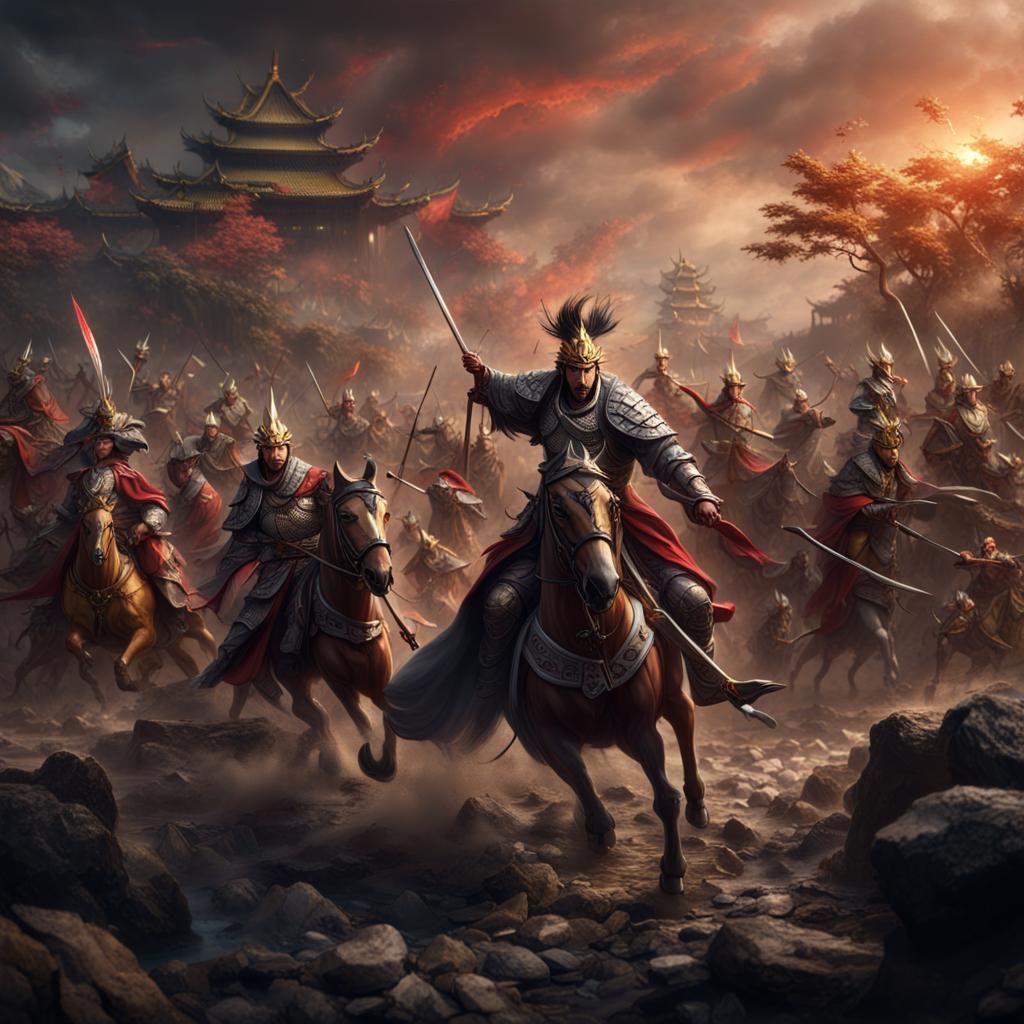 Three Kingdoms Warlord in Epic Battlefield Scene