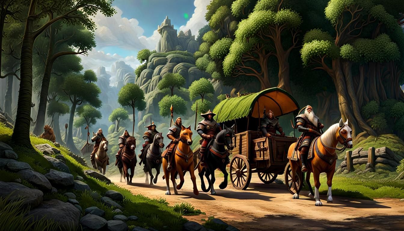 Fantasy Adventurers on a Forest Road