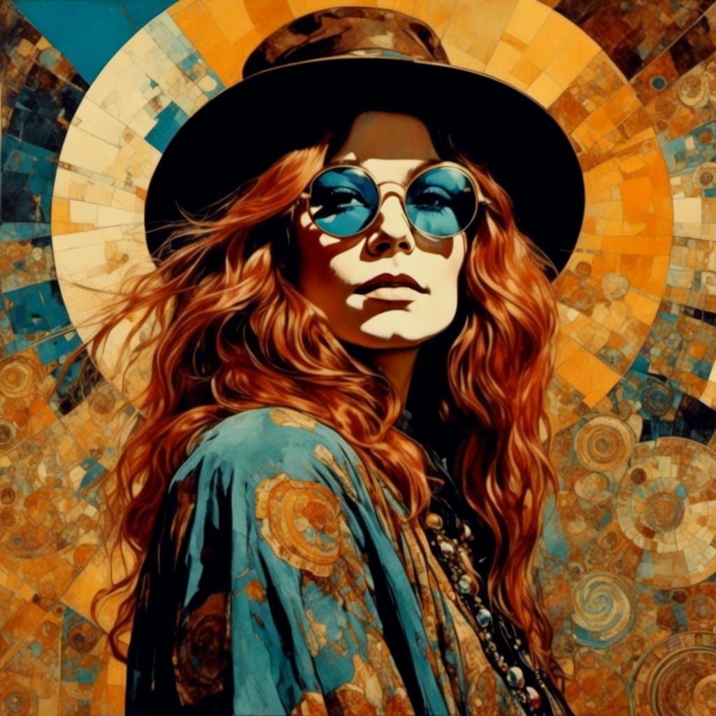 Blues Singer Portrait in Psychedelic Collage Style