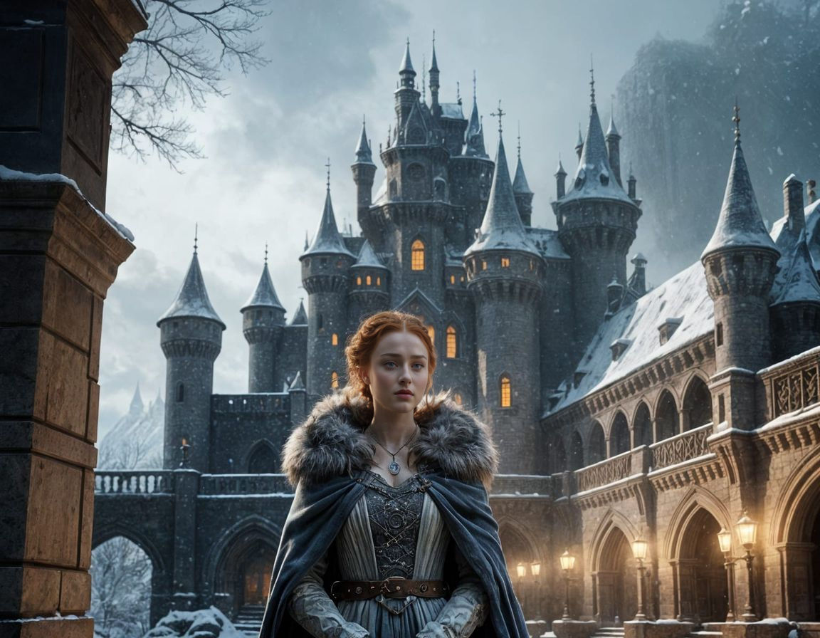 Sansa Stark in Medieval Fantasy Landscape