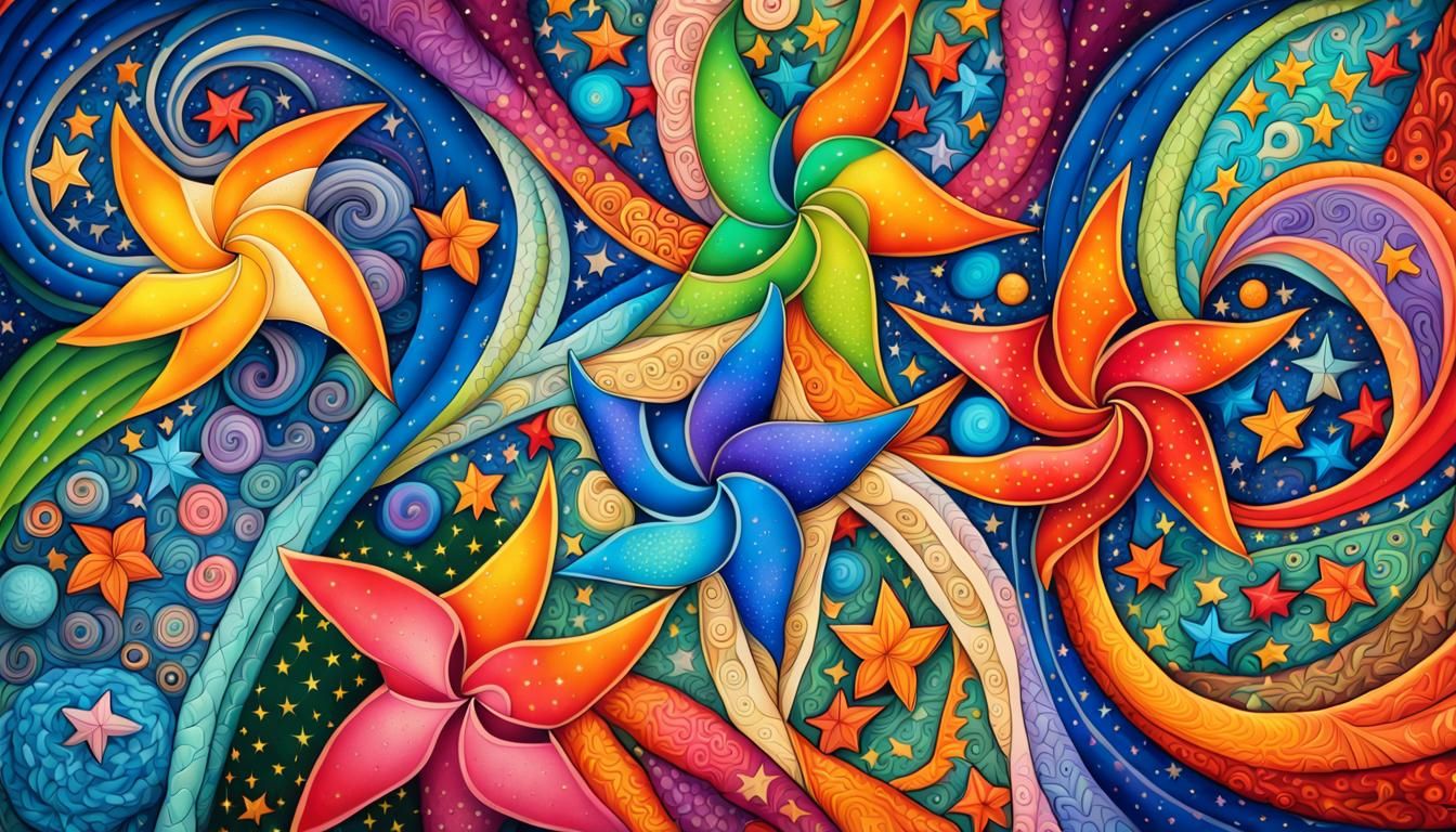 Colorful Star Vortex in Folk Art Style