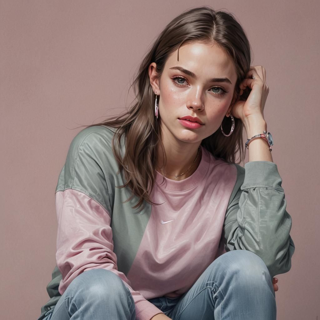 Detailed Portrait of a Girl with Hoop Earrings