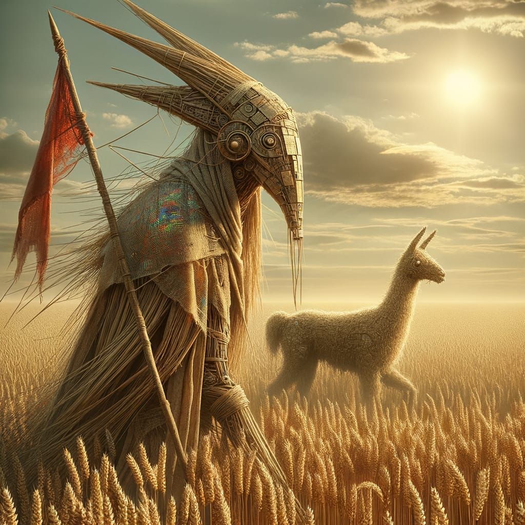 Mystical Bast Fiber Figure in Wheat Field