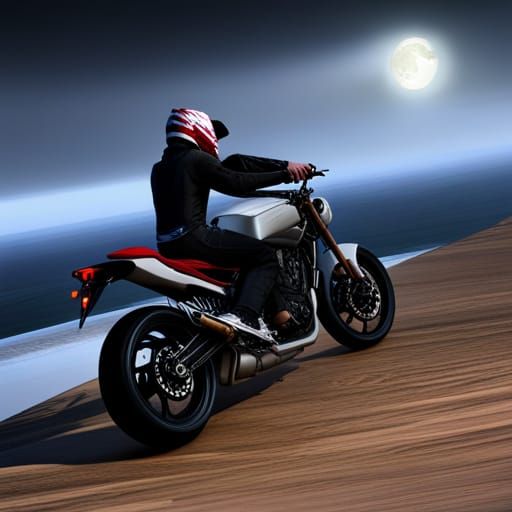 Motorbike Cliffside Storm at Night: Dark Fantasy Concept Art