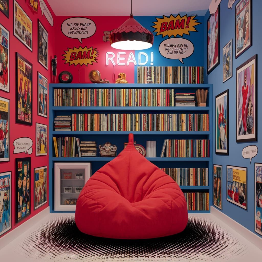 Comic Book Reading Nook in Superhero Hideout