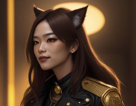 Asian Cat-Girl Portrait in Dark Fantasy Comic Style