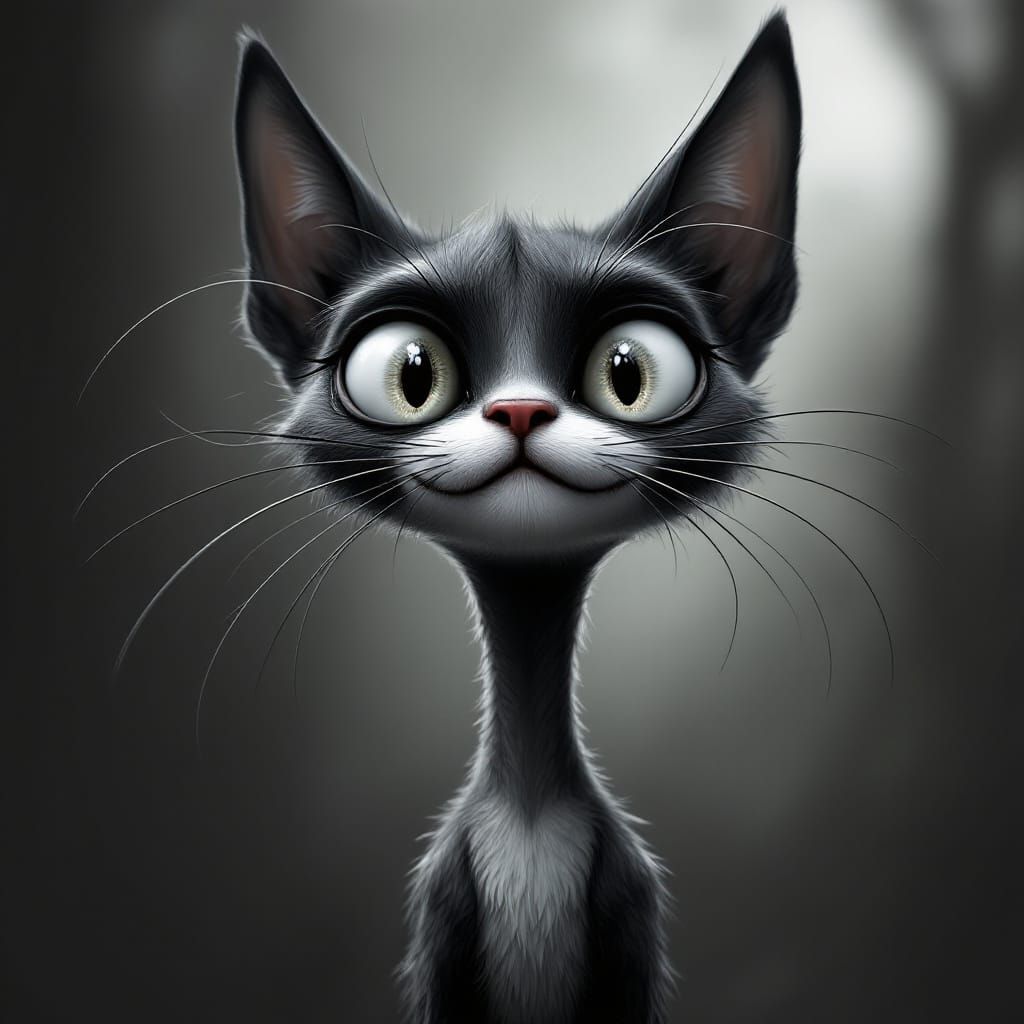 Stylized Cat with Expressive Eyes in Matte Painting Style
