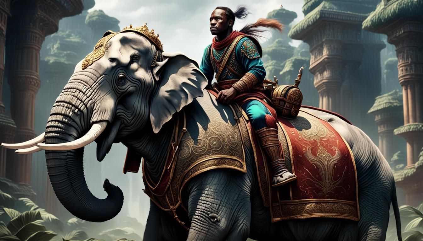 Fantastical Elephant Rider in Detailed Matte Painting