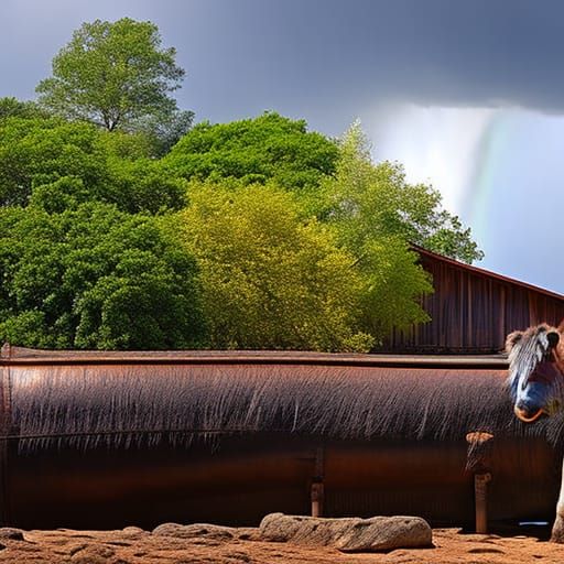 Noah's Ark Under a Rainbow in HDR