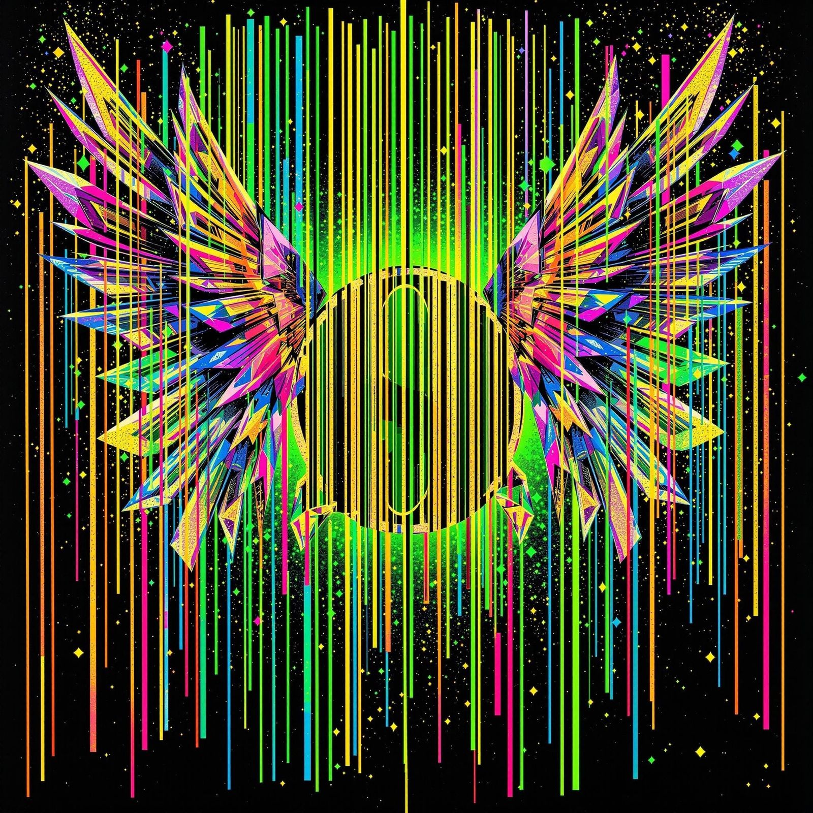 Neon Graffiti Dollar Bill Barcode with Glittering Wings