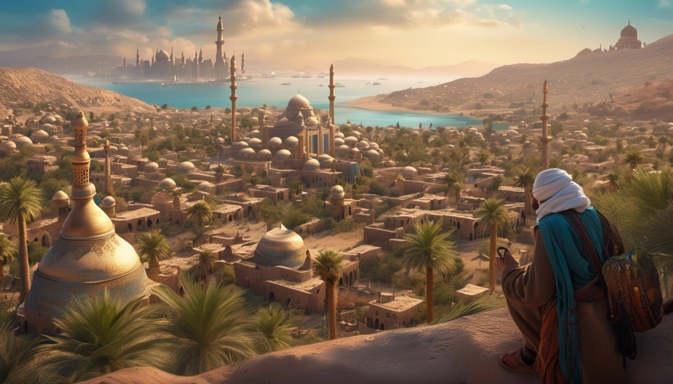 Hyperrealistic Arabian City by the Ocean
