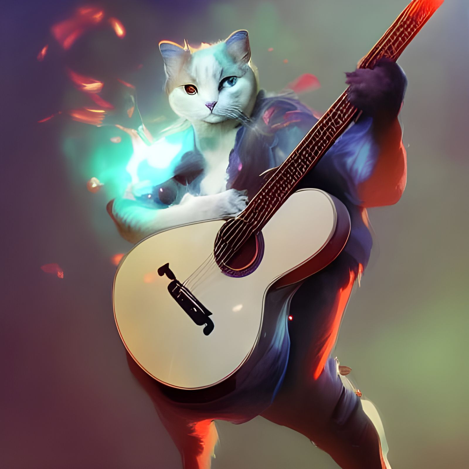 Cat Musician: 8K Portrait in Art Nouveau Style
