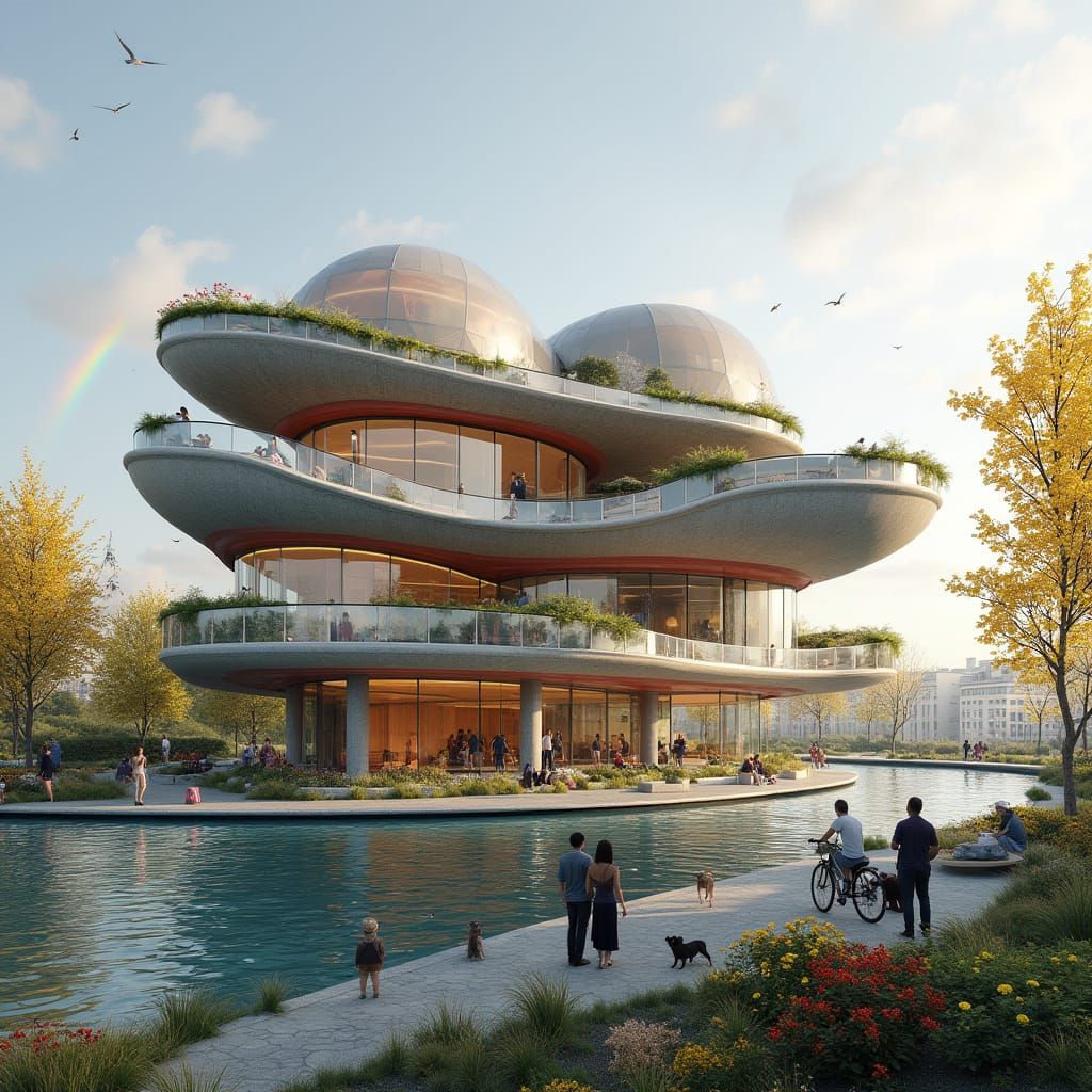 Futuristic Organic Flower-Shaped Building in Bloom
